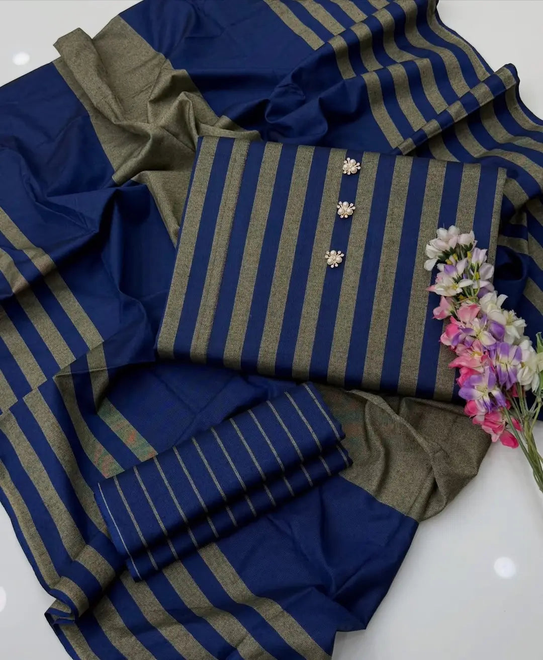 3-Piece Dhanak & Pashmina Shawl Suit — Sapphire Teal