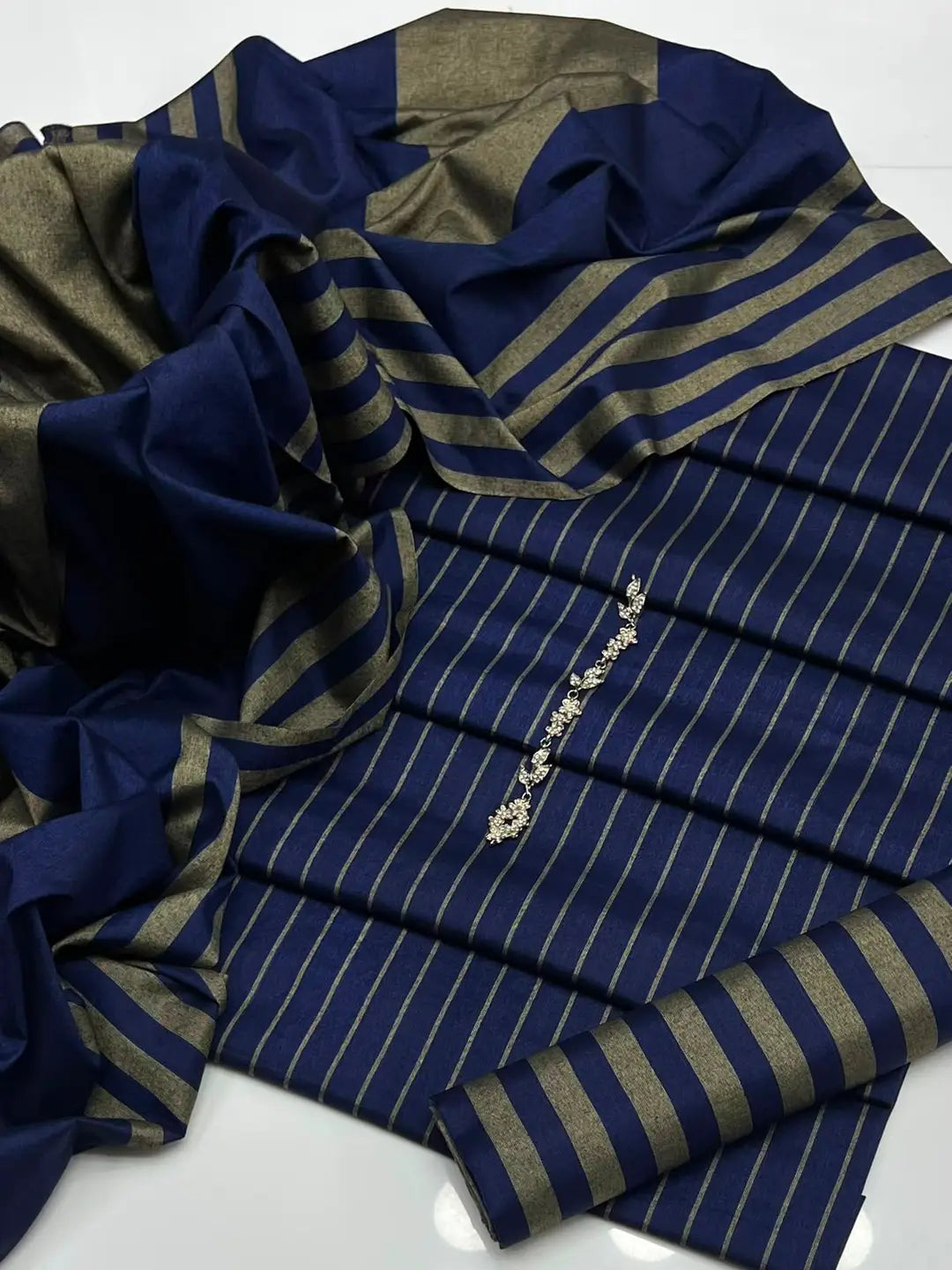 3-Piece Dhanak & Pashmina Shawl Suit — Sapphire Teal