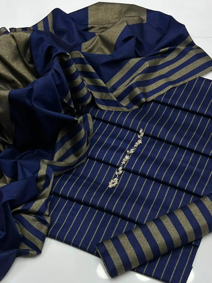 3-Piece Dhanak & Pashmina Shawl Suit — Sapphire Teal