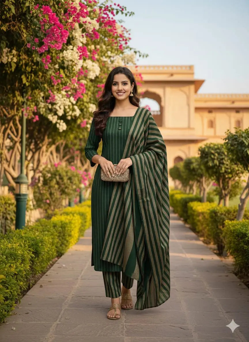 3-Piece Dhanak & Pashmina Shawl Suit — Emerald Forest
