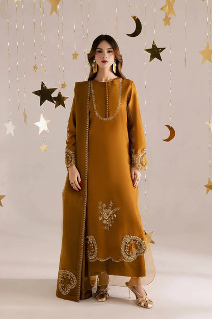 3-Piece Shamoz Silk Suit — Mustard Ochre