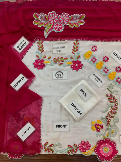 3-Piece Shamoz Silk Suit — Ivory & Fuchsia