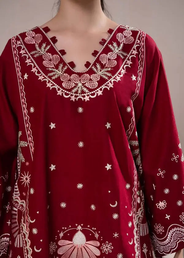 2-Piece Winter Khaddar Suit — Deep Maroon