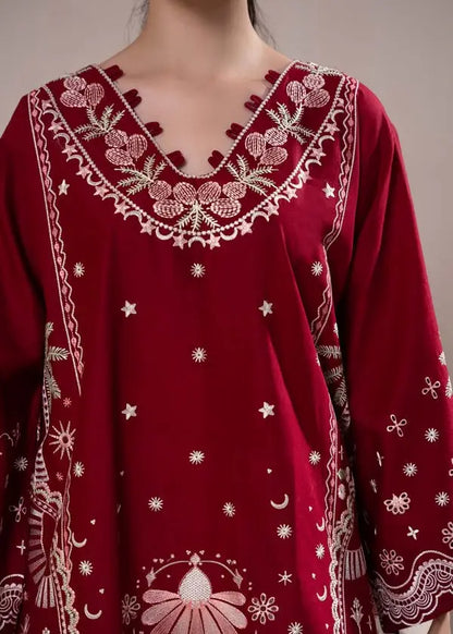 2-Piece Winter Khaddar Suit — Deep Maroon