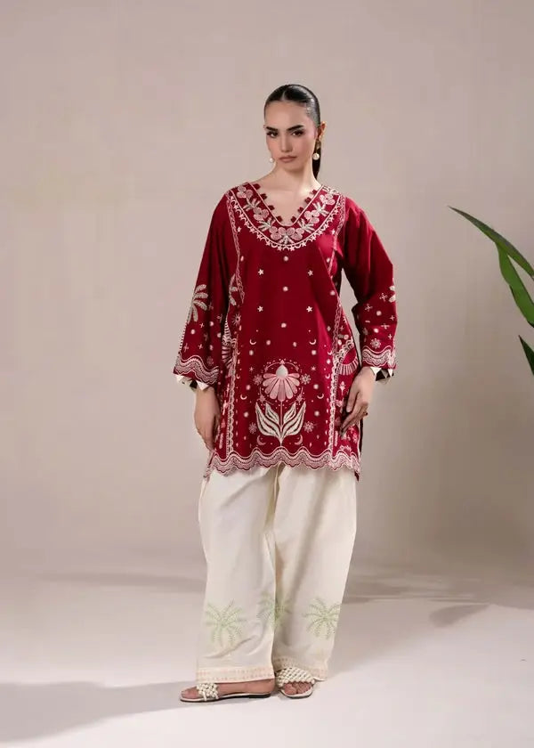 2-Piece Winter Khaddar Suit — Deep Maroon