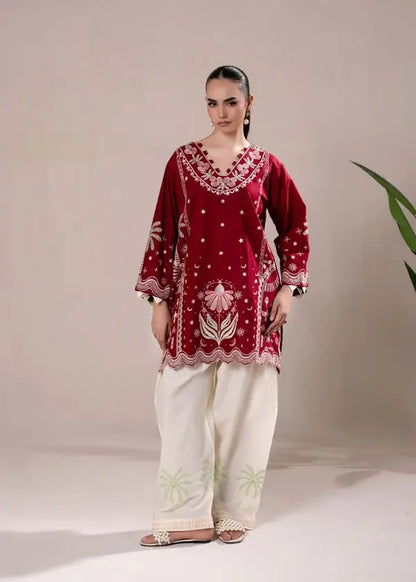 2-Piece Winter Khaddar Suit — Deep Maroon