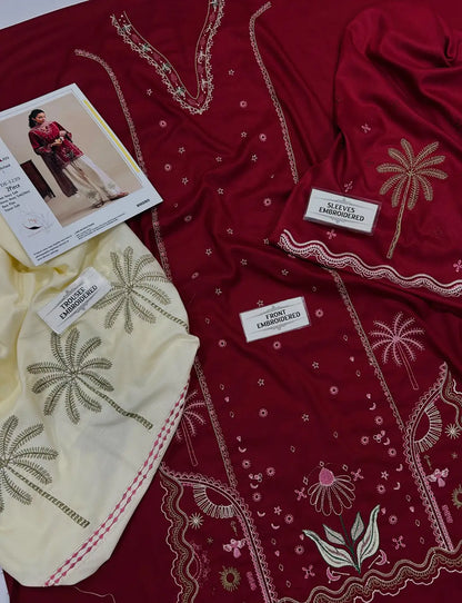 2-Piece Winter Khaddar Suit — Deep Maroon