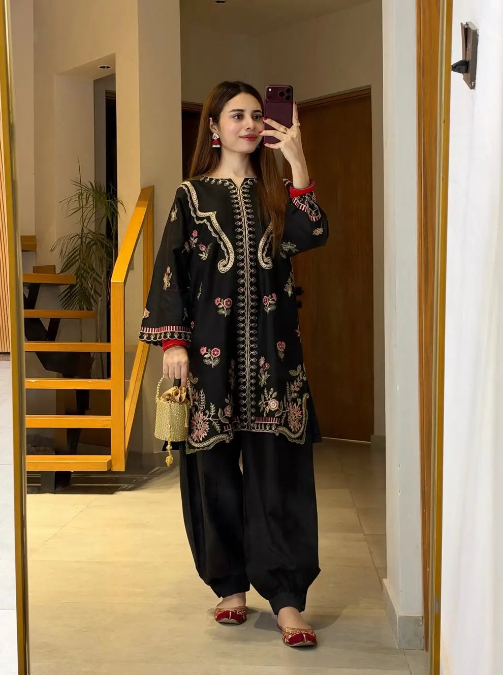 2-Piece Winter Khaddar Suit — Amber Rust (Royal Daman Jaal)