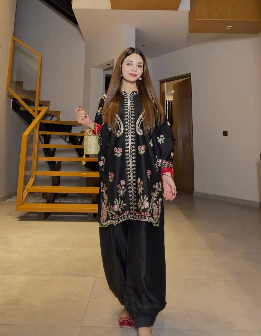 2-Piece Winter Khaddar Suit — Amber Rust (Royal Daman Jaal)