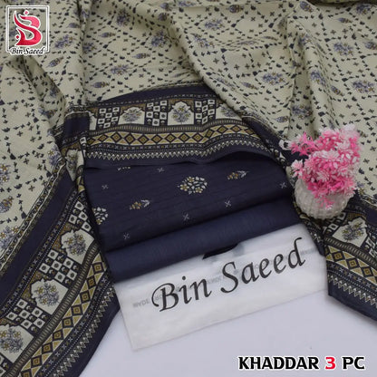 3-Piece Printed Khaddar Suit — Forest Green