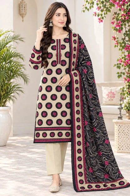 3-Piece Printed Khaddar Suit — Indigo Cyan
