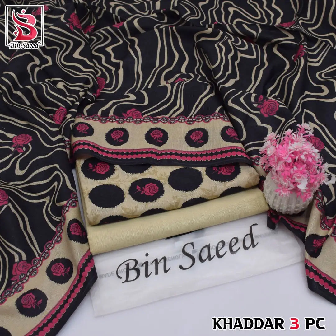 3-Piece Printed Khaddar Suit — Berry Plum