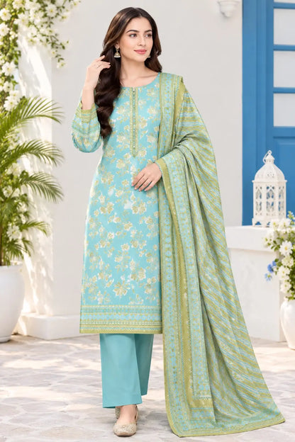 3-Piece Artisanal Digital Print Winter Khaddar Suit — Midnight Teal