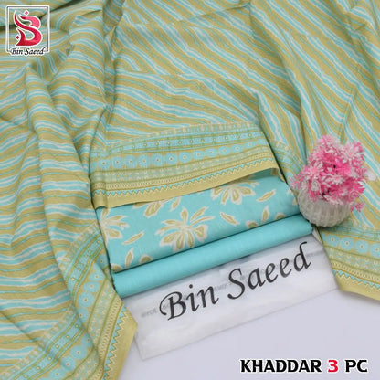 3-Piece Printed Khaddar Suit — Mustard Ochre