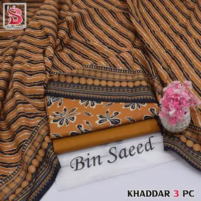3-Piece Artisanal Digital Print Winter Khaddar Suit — Dusty Rose
