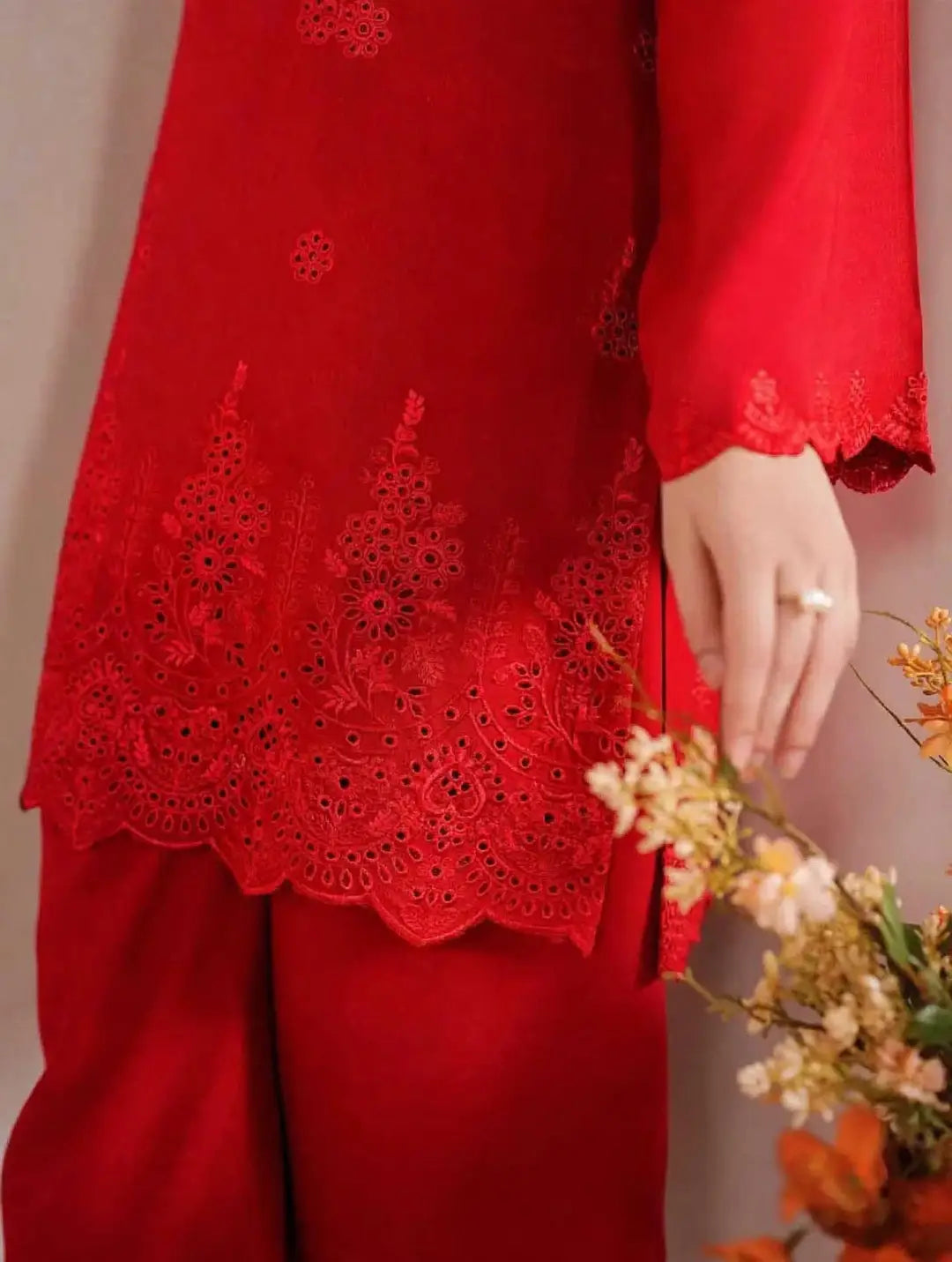 3-Piece Dhanak & Pashmina Shawl — Crimson Scarlet
