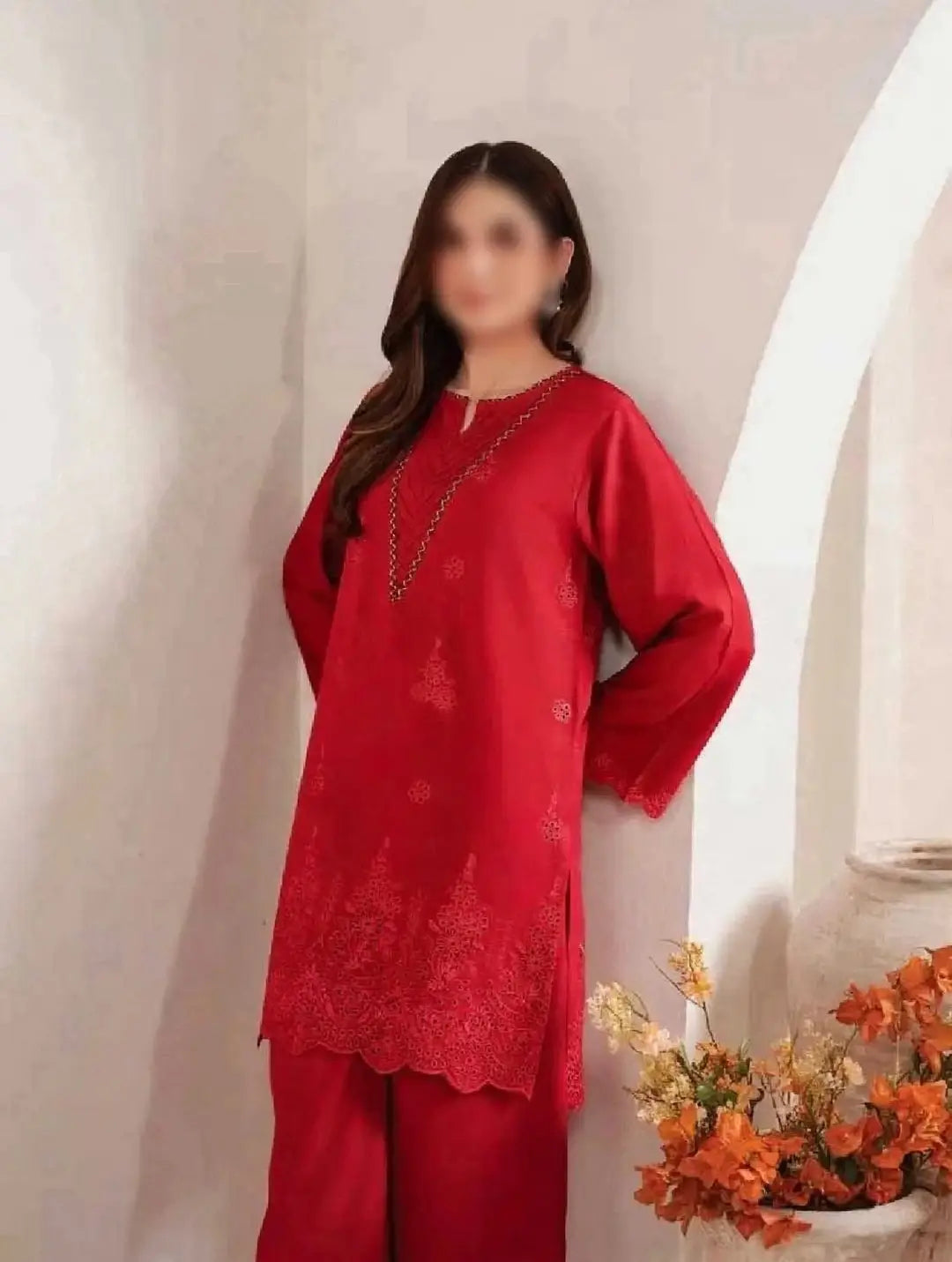3-Piece Dhanak & Pashmina Shawl — Crimson Scarlet