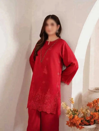3-Piece Dhanak & Pashmina Shawl — Crimson Scarlet