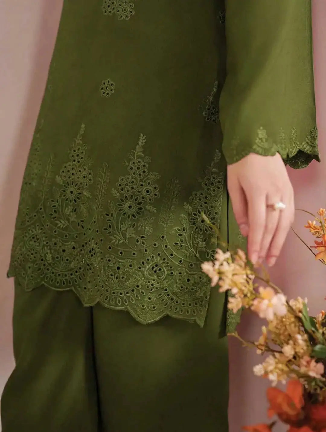 3-Piece Dhanak & Pashmina Shawl — Olive Moss