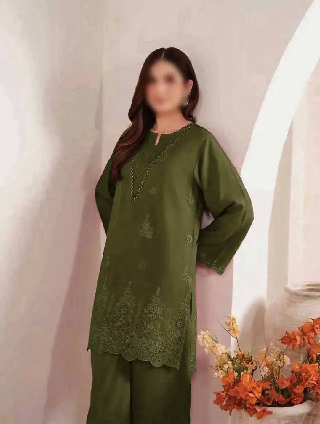 3-Piece Dhanak & Pashmina Shawl — Olive Moss