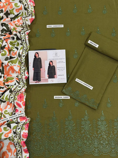 3-Piece Dhanak & Pashmina Shawl — Olive Moss