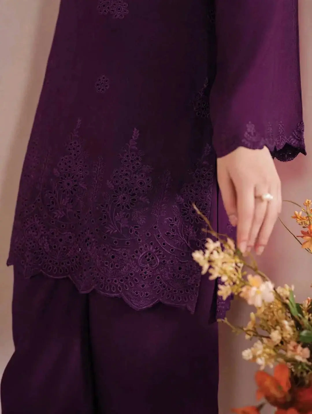 3-Piece Dhanak & Pashmina Shawl — Plum Violet