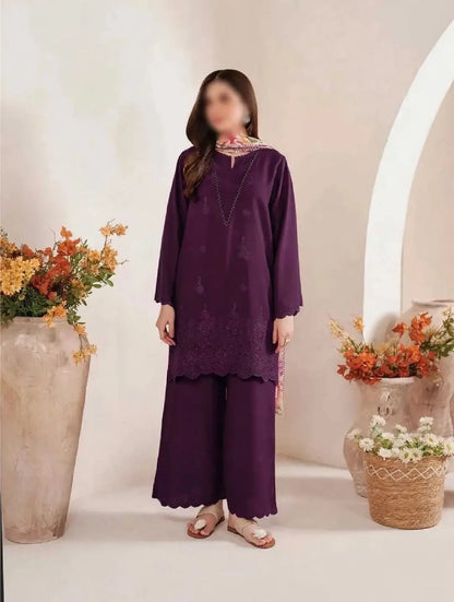3-Piece Dhanak & Pashmina Shawl — Plum Violet