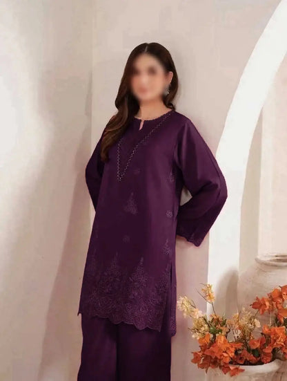 3-Piece Dhanak & Pashmina Shawl — Plum Violet