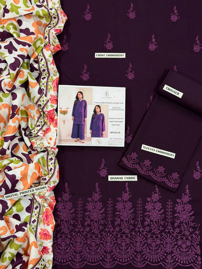 3-Piece Dhanak & Pashmina Shawl — Plum Violet