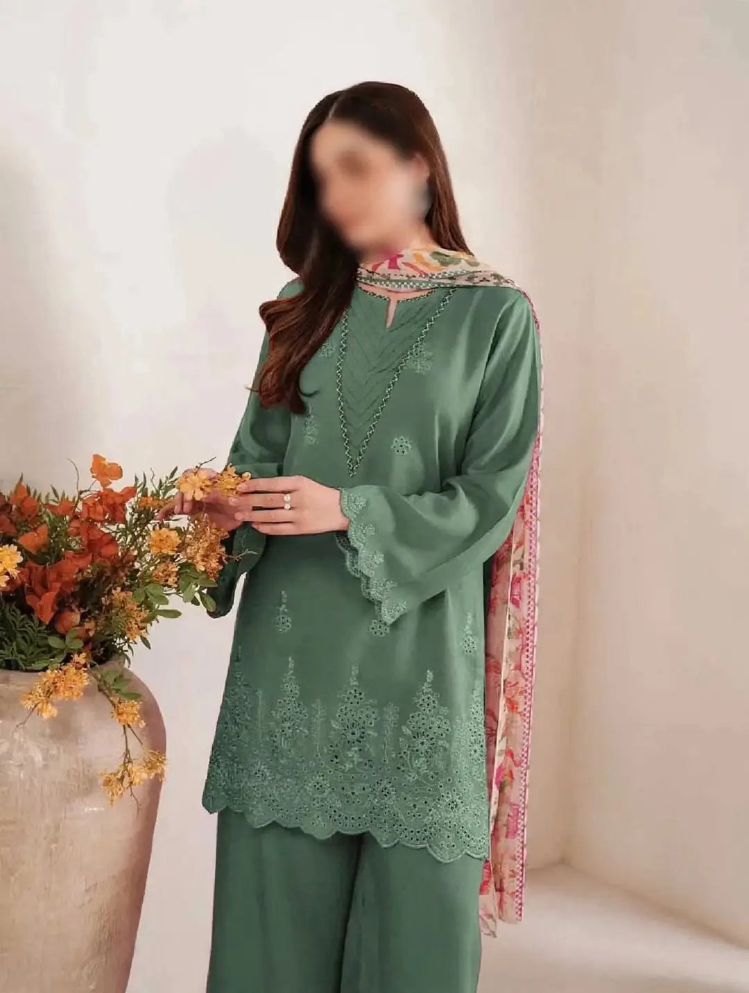 3-Piece Dhanak & Pashmina Shawl — Sage Mint