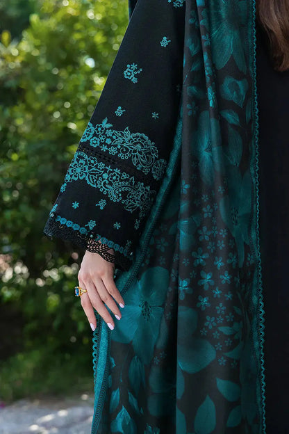 3-Piece Dhanak & Pashmina Shawl — Midnight Emerald