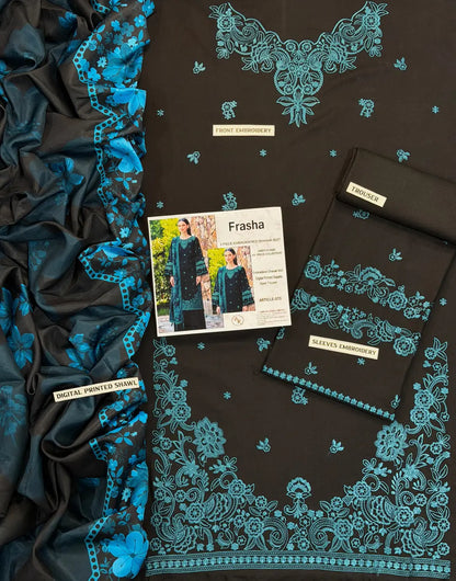 3-Piece Dhanak & Pashmina Shawl — Midnight Emerald