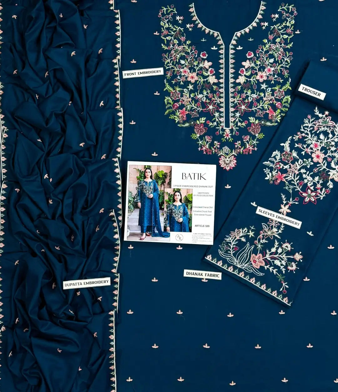 3-Piece Dhanak & Chiffon Dupatta — Peacock Teal