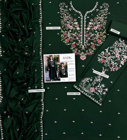 3-Piece Dhanak & Chiffon Dupatta — Emerald Pine