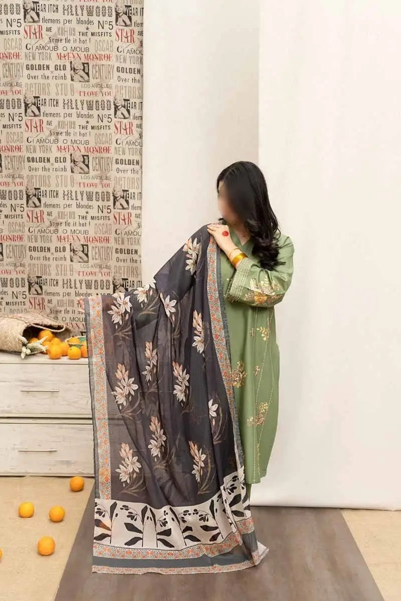 3-Piece Dhanak & Pashmina Shawl — Charcoal Slate