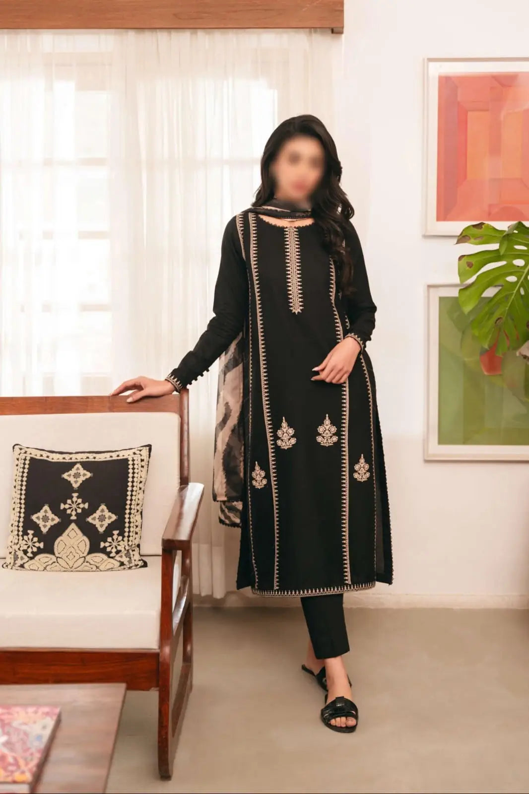 3-Piece Dhanak & Pashmina Shawl — Coffee Brown