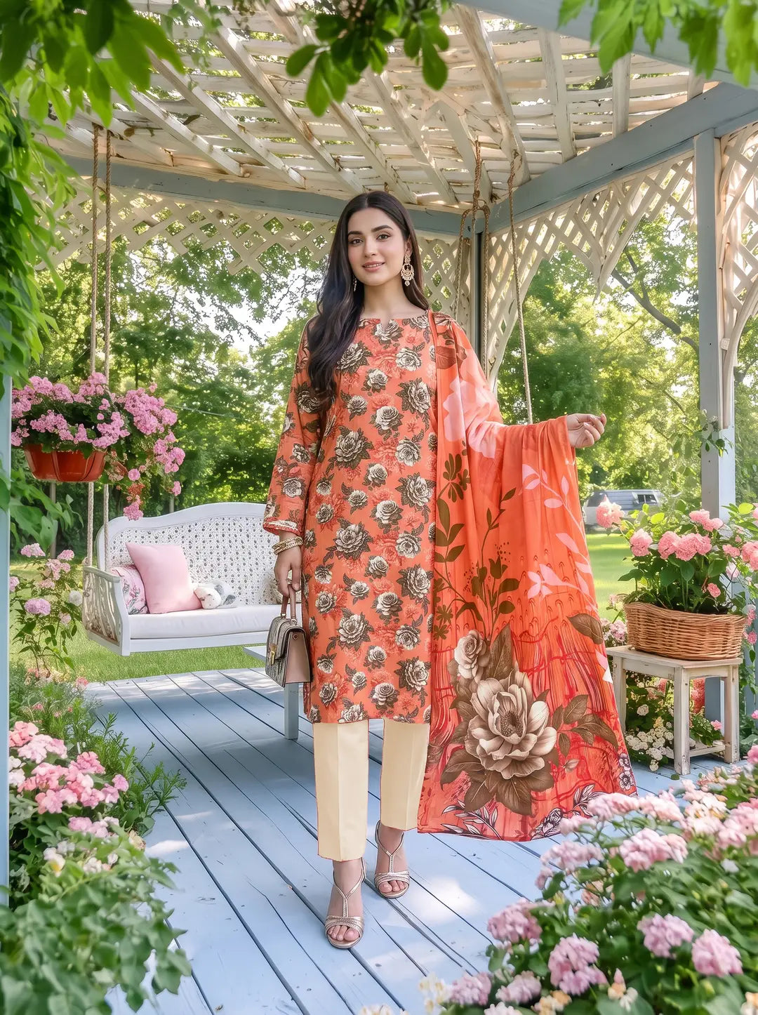 3-Piece Digital Printed Winter Linen Suit — Vintage Olive