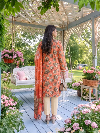 3-Piece Digital Printed Winter Linen Suit — Vintage Olive