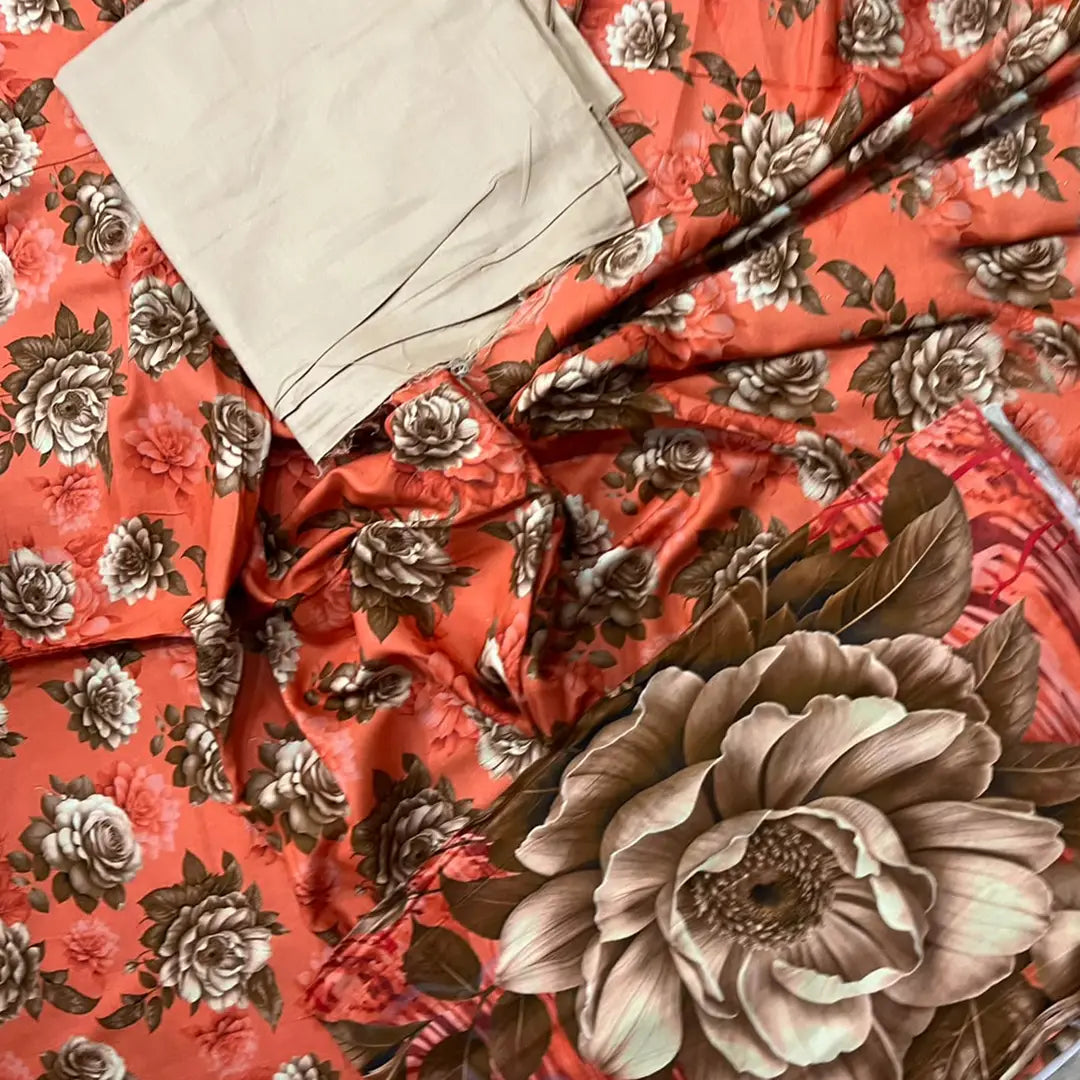3-Piece Digital Printed Winter Linen Suit — Vintage Olive