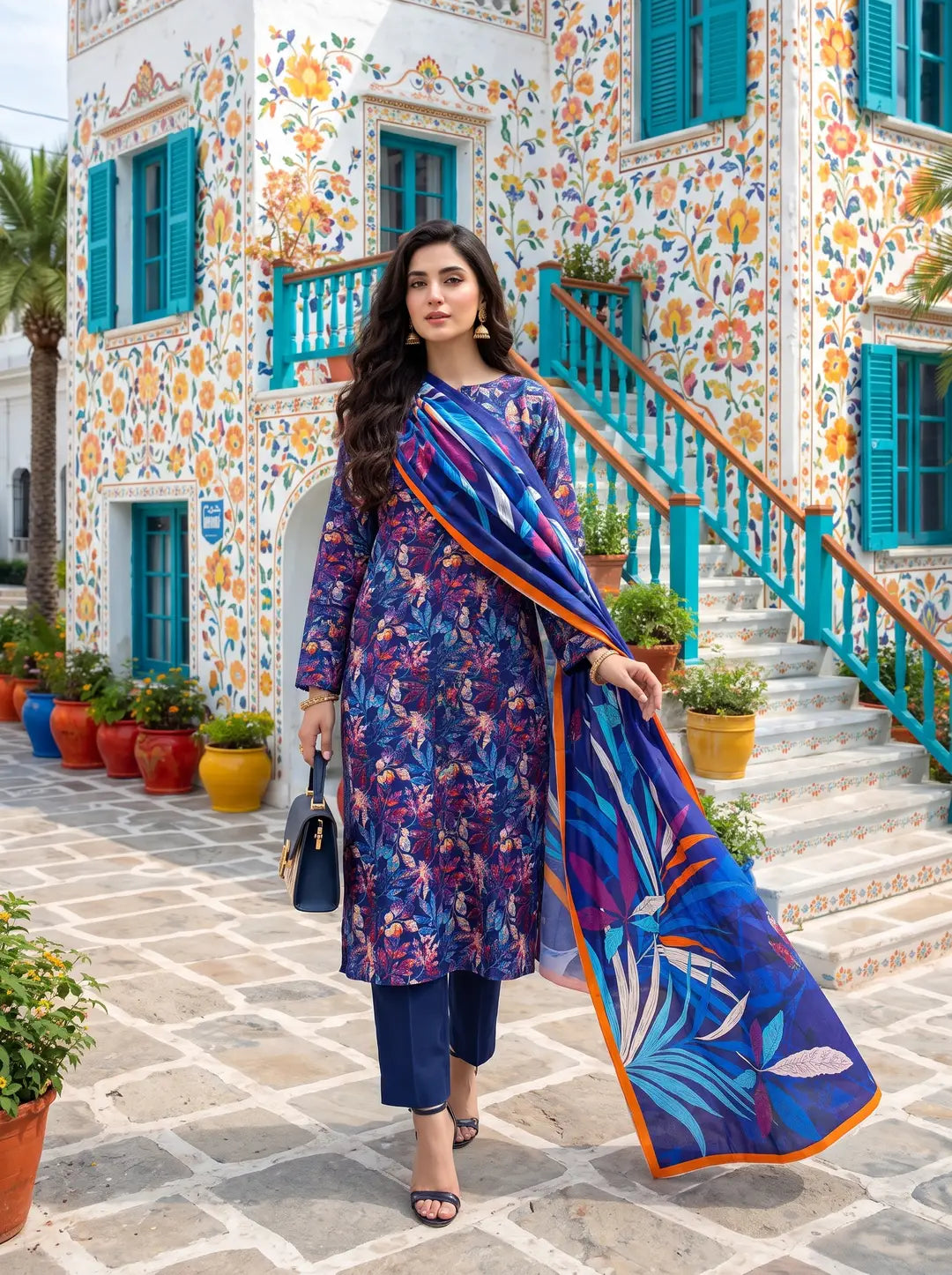 3-Piece Digital Printed Winter Linen Suit — Amber Ochre