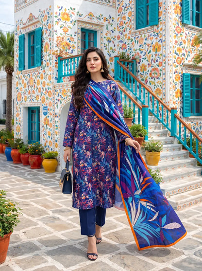 3-Piece Digital Printed Winter Linen Suit — Amber Ochre