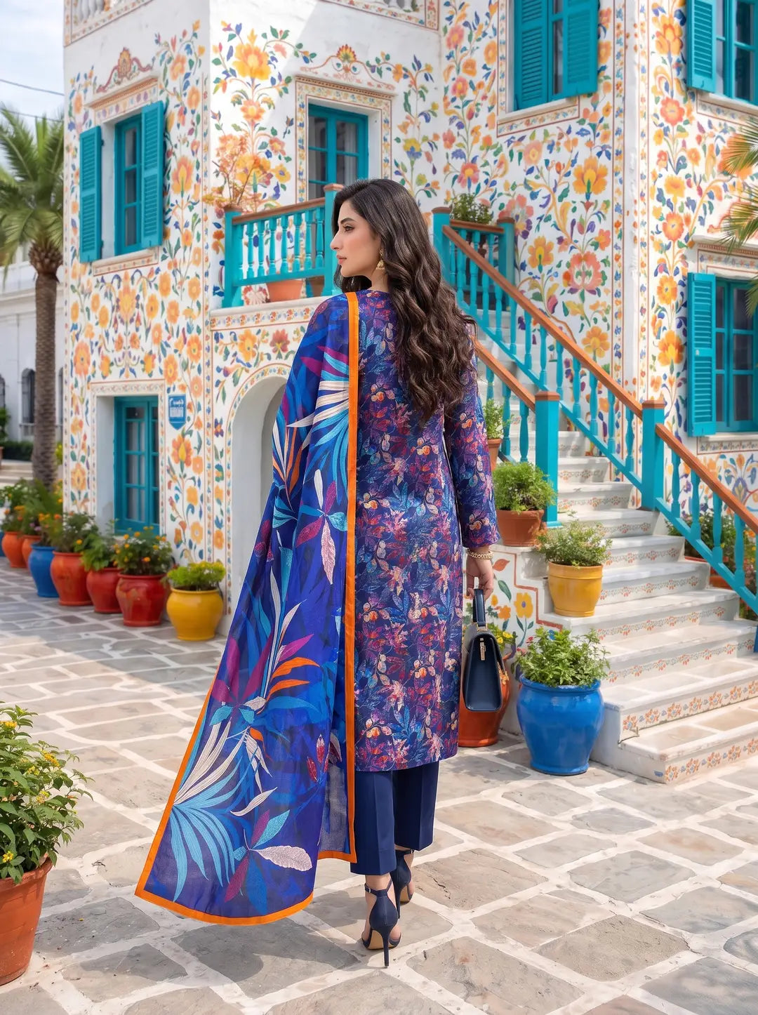 3-Piece Digital Printed Winter Linen Suit — Amber Ochre
