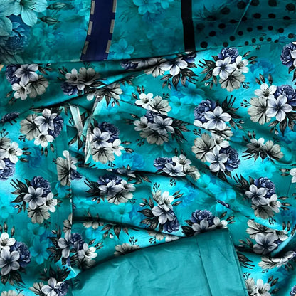 3-Piece Digital Printed Winter Linen Suit — Twilight Teal