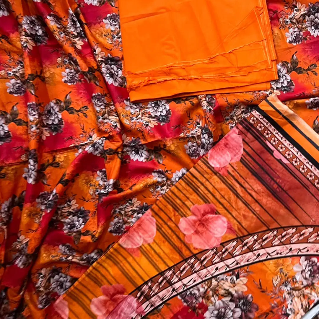 3-Piece Digital Printed Winter Linen Suit — Terracotta Rust