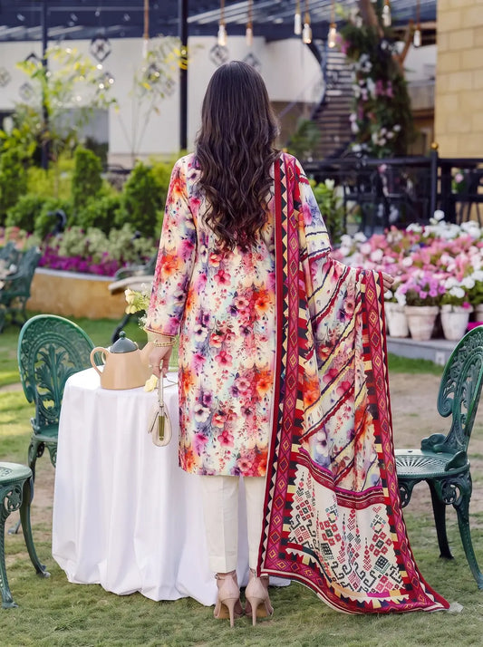 3-Piece Digital Printed Winter Linen Suit — Slate Charcoal
