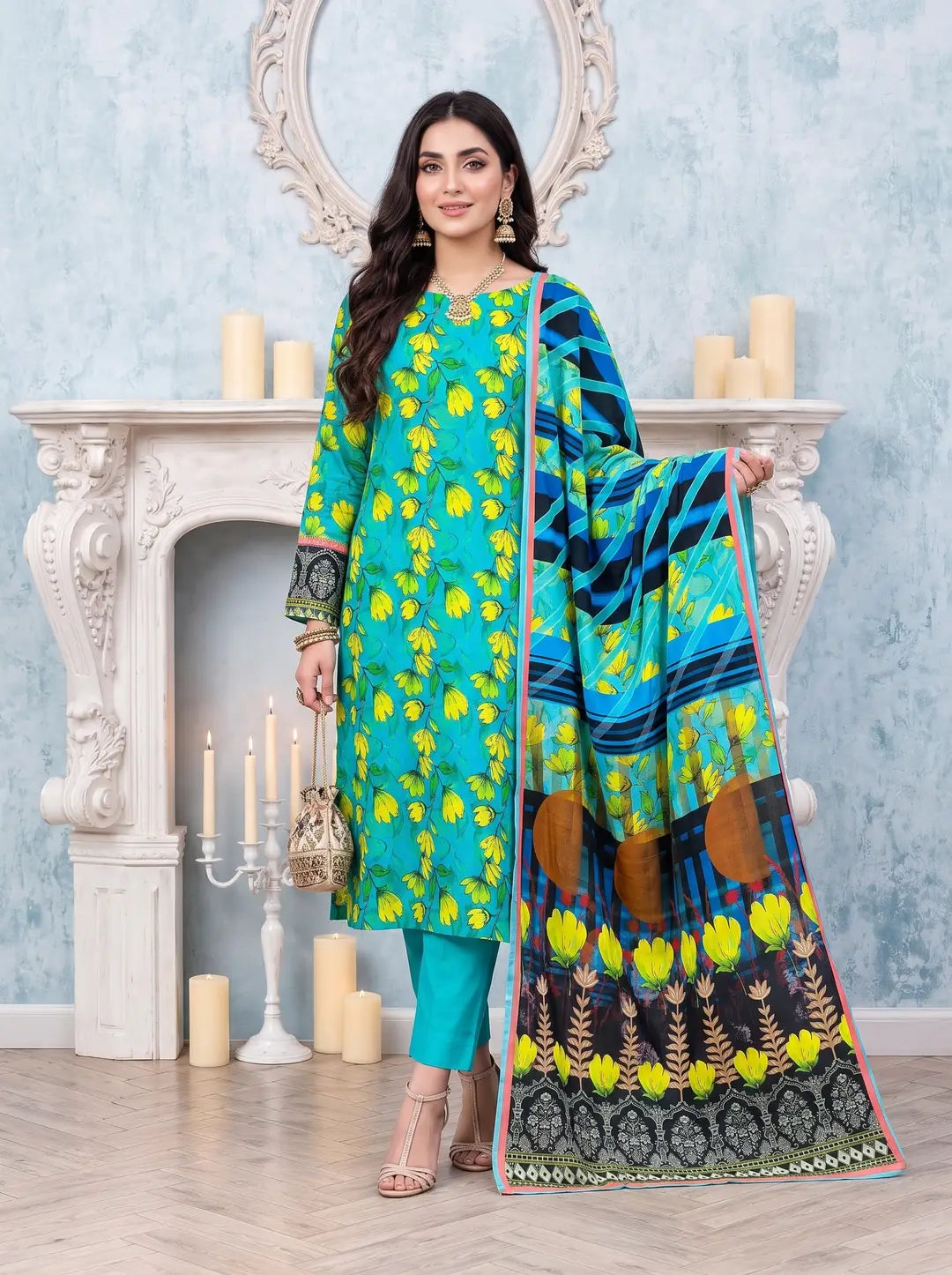3-Piece Digital Printed Winter Linen Suit — Royal Plum