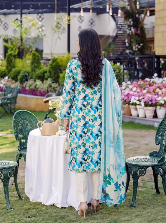 3-Piece Digital Printed Winter Linen Suit — Mustard Gold