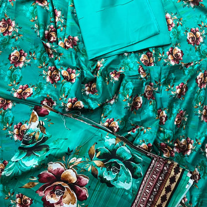 3-Piece Digital Printed Winter Linen Suit — Midnight Emerald