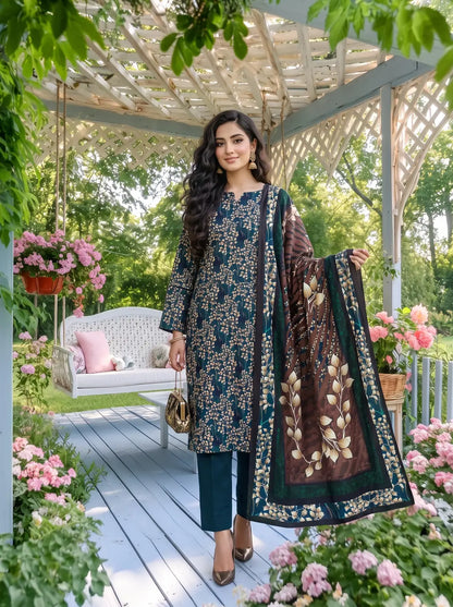 3-Piece Digital Printed Winter Linen Suit — Amber Floral