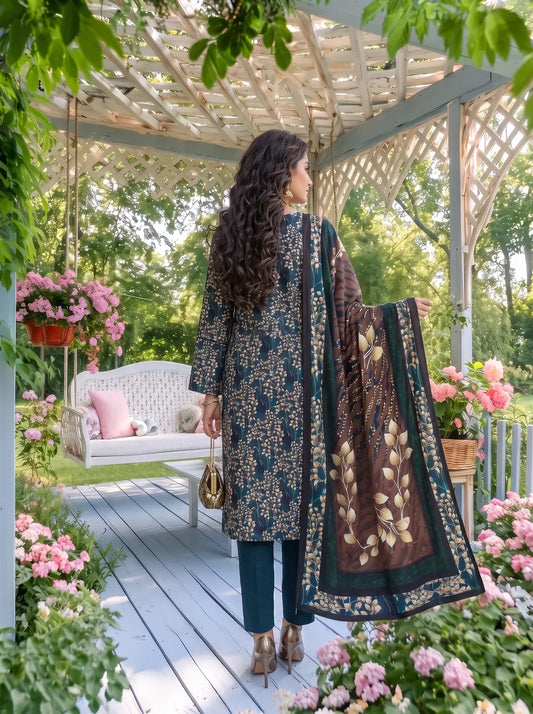 3-Piece Digital Printed Winter Linen Suit — Amber Floral
